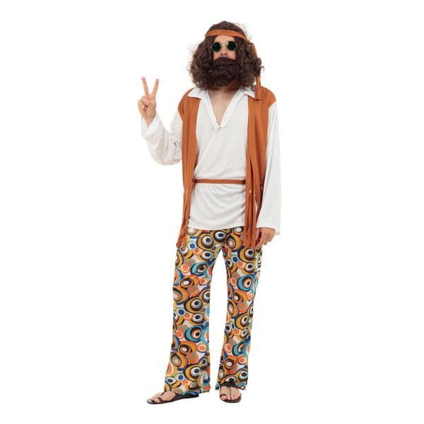Bristol Novelty Mens Hippie Costume Multicoloured 44in chest