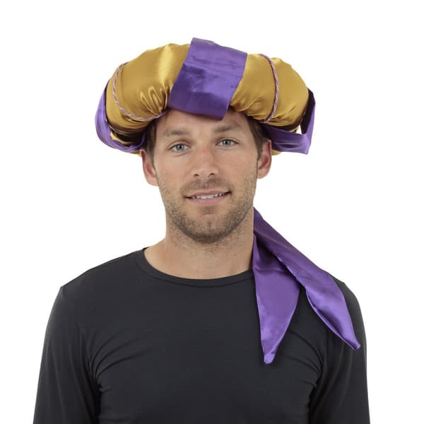 Bristol Novelty Unisex Short Sultan Hat Purple/Gold One Size