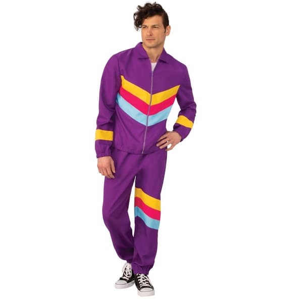 Bristol Novelty Mens Shell Suit Costume Purple/Yellow/Pink/Blue Standard