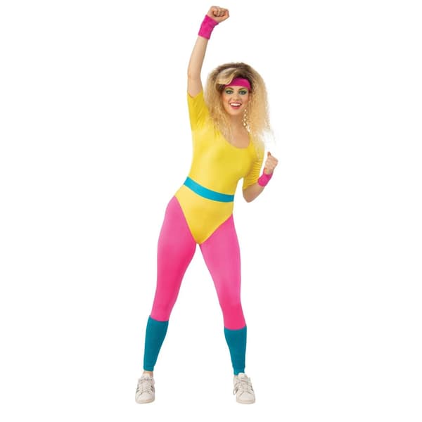 Bristol Novelty Aerobic-pige kostume til kvinder Yellow/Pink/Blue L