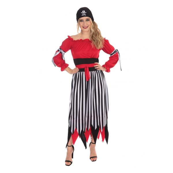 Bristol Novelty Piratdräkt för kvinnor/damer i crimson Black/Red/White S