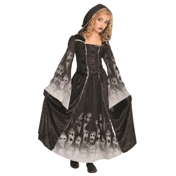 Bristol Novelty Girls Forgotten Souls Hooded Dress Costume Black/White L