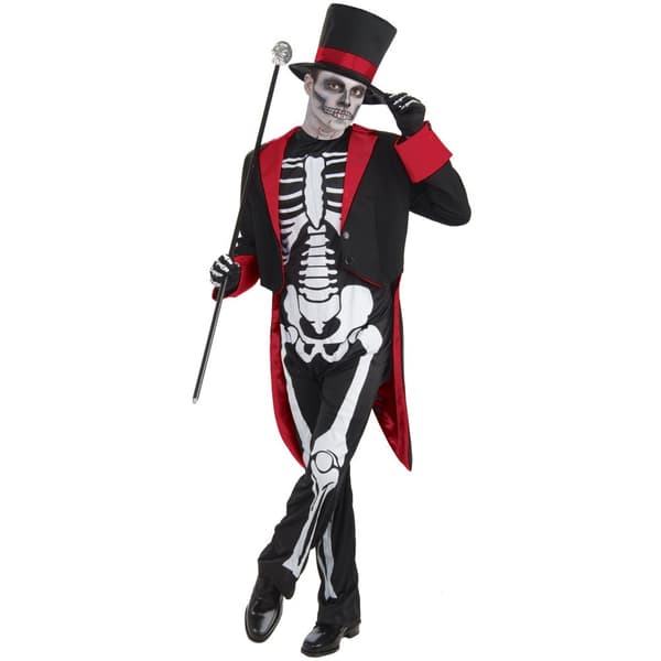 Bristol Novelty Mens Mr Bone Jangles Halloween Costume Black/White/Red One Size