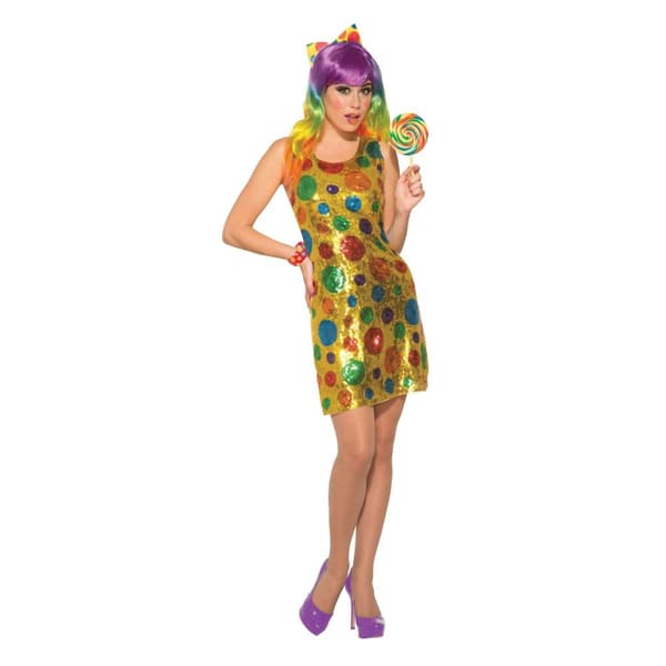 Bristol Novelty Womens/Ladies Clown Polka Dot Sequin Dress Gold/Multicoloured 10-14 UK