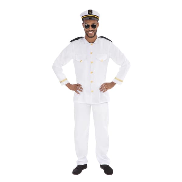 Bristol Novelty Mens Navy Officer Costume & Hat White/Black/Gold XL
