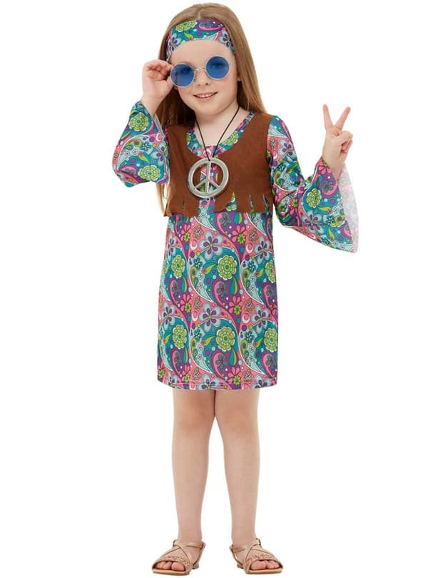 Funidelia | Hippie maskeraddräkt för flicka ▶ 60 tals, Hippie, Flower power, Decennier - Flerfärgad