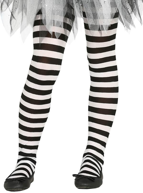 Svart og hvit stripete hekse tights for jenter