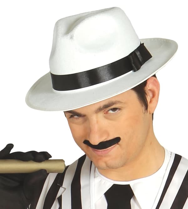 Hvid gangsterhat med sort bånd