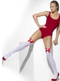 Miniatyrbilde 2 av 2: Hvite Sykepleier Hold Up-Tights med Røde Sløyfer
