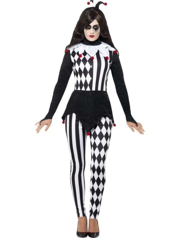 Elegant sort og hvid harlekin-kostume til kvinder