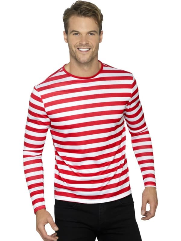 Rød- og hvidstribet t-shirt til mænd