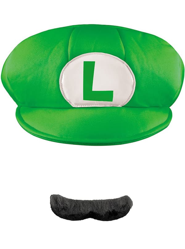 Set keps och mustasch Luigi för vuxen