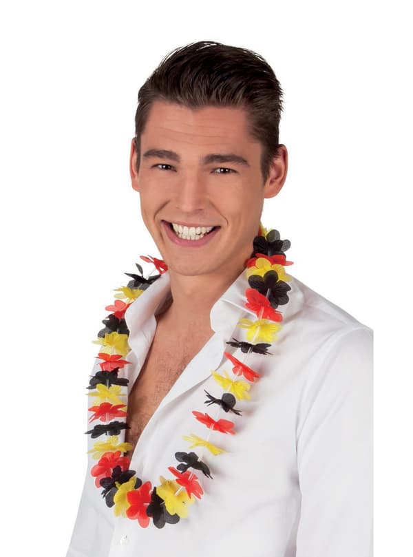 Hawaiikrans med blommor rött, svart och gult