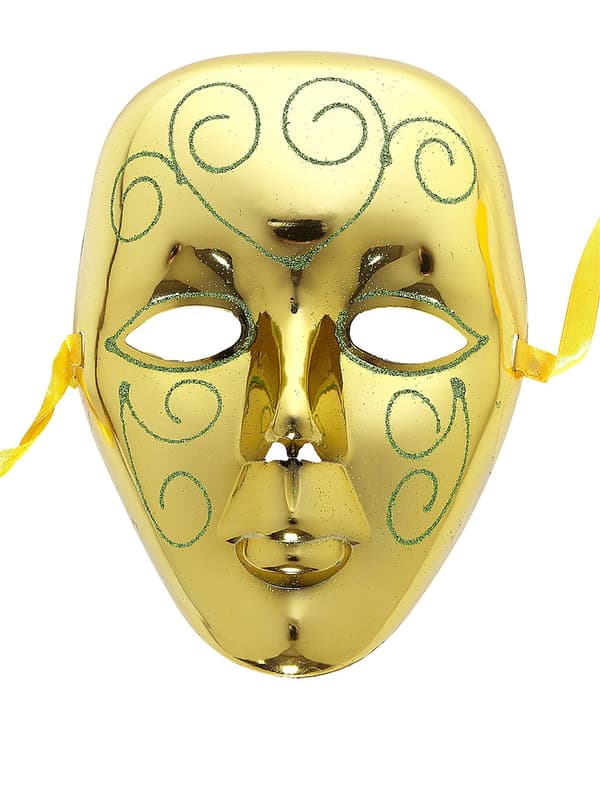 Guldgul mask med grön glitter