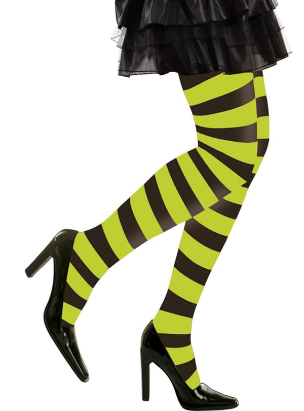 Grønn og Svart Stripede Tights Dame