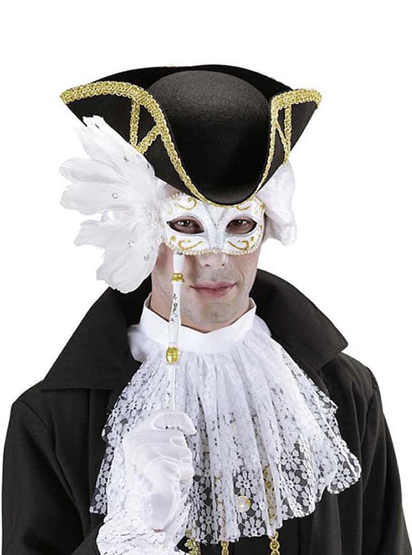 Hvit Venetisk Øyemaske med Pinne