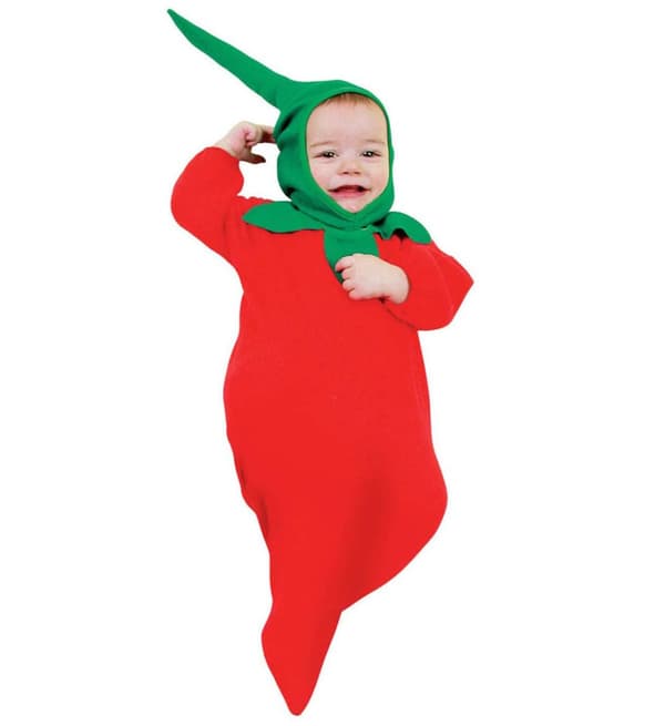 Rødt peberfrugtkostume til babyer