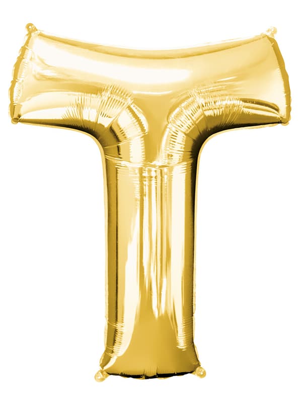 Bogstav T guldfarvet ballon (86 cm)