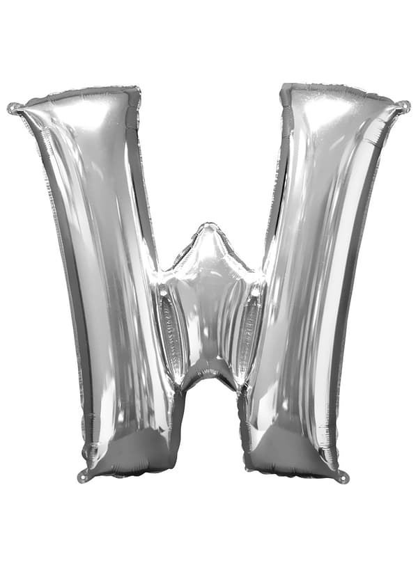 Bogstav W sølvfarvet ballon (86 cm)