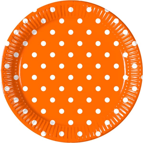 Sæt af 8 orange prik tallerkner