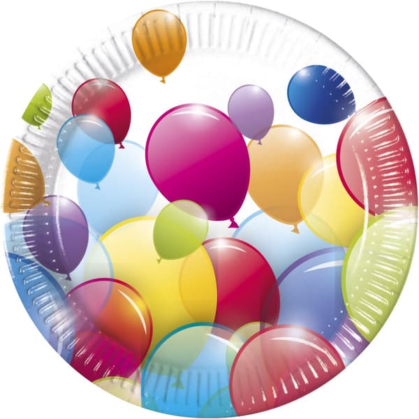 Sett med 8 Fargerike Ballong tallerken 23cm