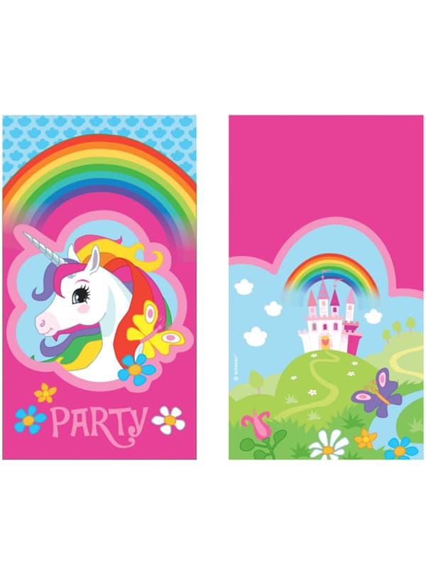 8 Inbjudningskort Enhörning -  Rainbow Unicorn