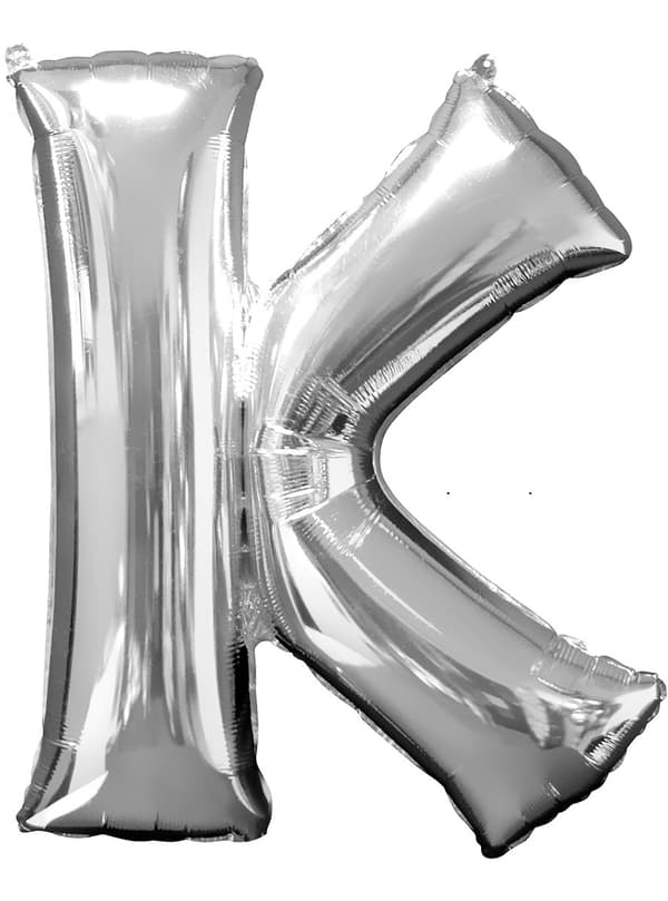 Bogstav K sølvfarvet ballon (86 cm)