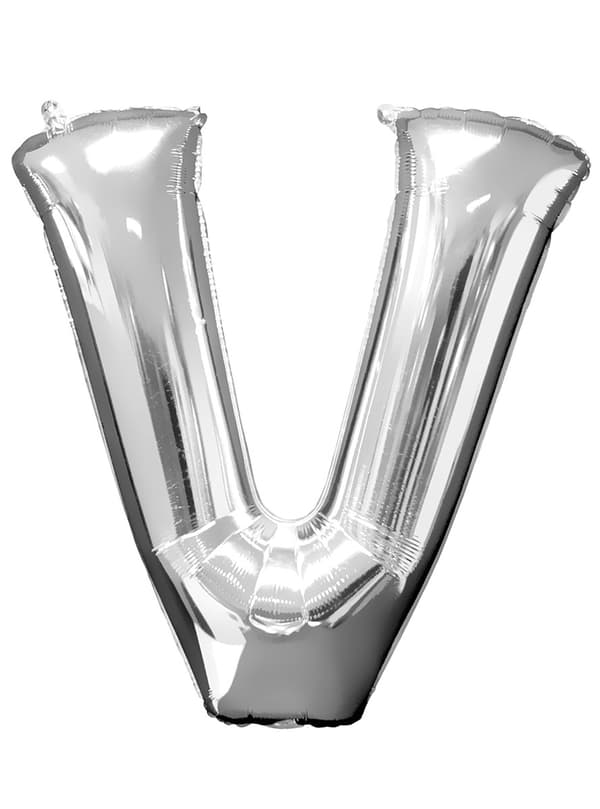 Bogstav V sølvfarvet ballon (86 cm)