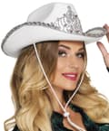 Miniatyrbillede 2 af 2: Hvid og sølv cowboy hat til voksne