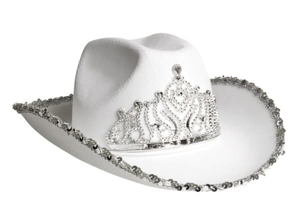 Hvid og sølv cowboy hat til voksne