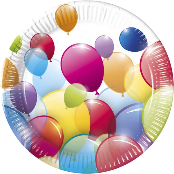 Sæt af 8 farverige ballon tallerkner