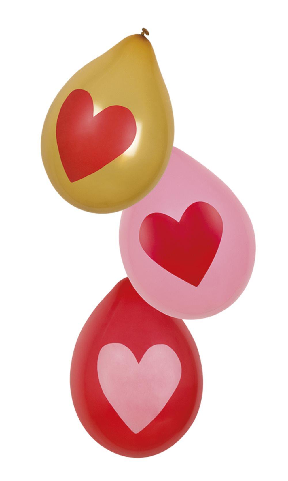 6 ballonger kärlek med guldiga hjärtan (25 cm)