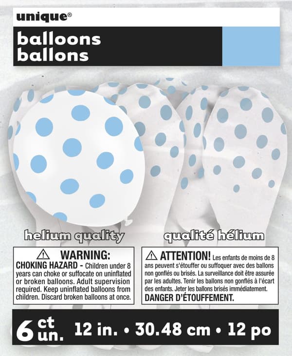Sæt af 6 hivde ballonner med bå prikker