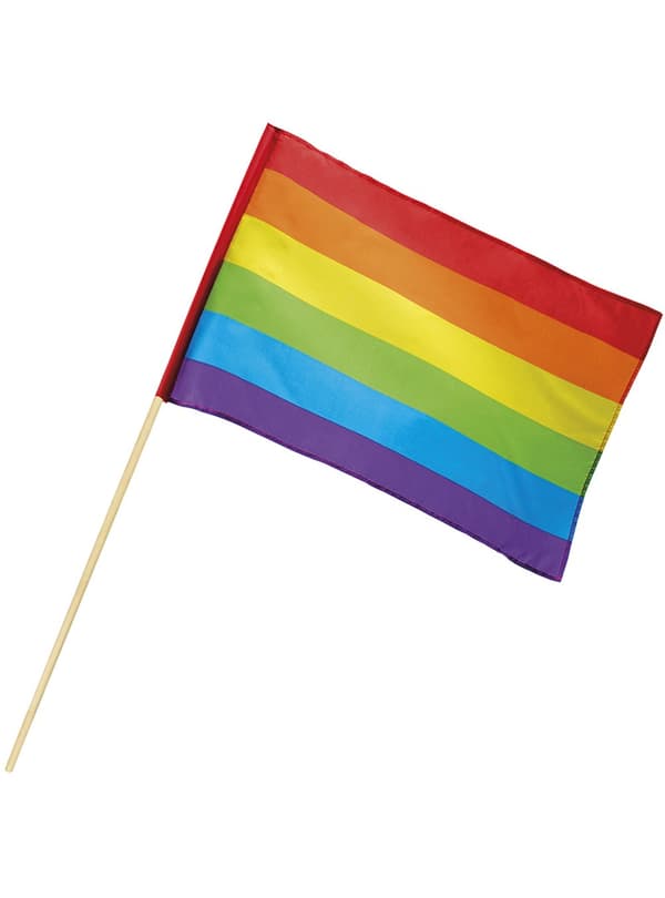 Flagga med regnbåge på pinne