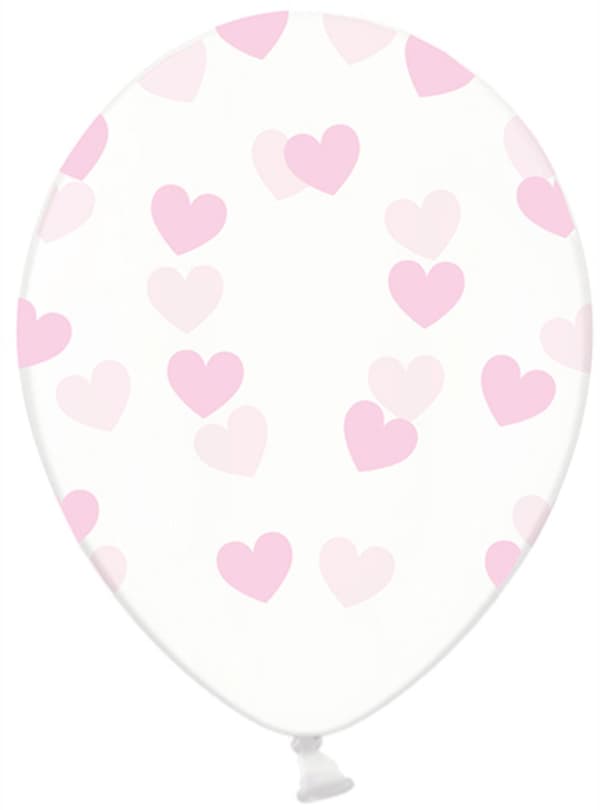 6 genomskinliga latexballonger med ljusrosa hjärtan (30 cm) - Valentine Collection