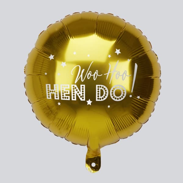 Folieballon i guld "Woo Hoo Hen Do" - Woo Hoo Hen Do