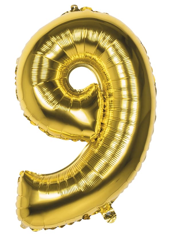 Numero 9kultainen ilmapallo 86cm