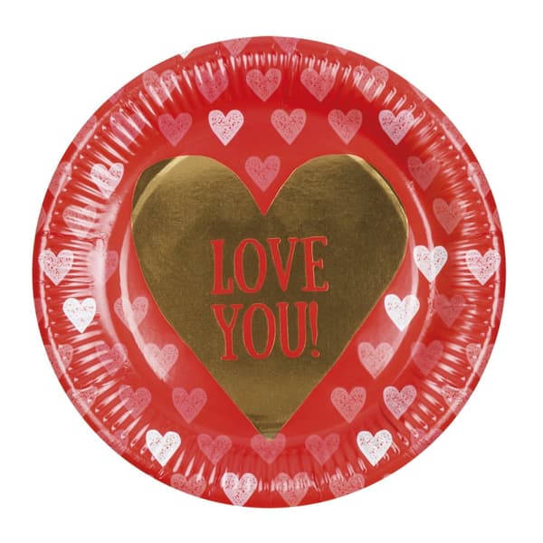 Sett med 6 tallerkener med hjerter - Love You