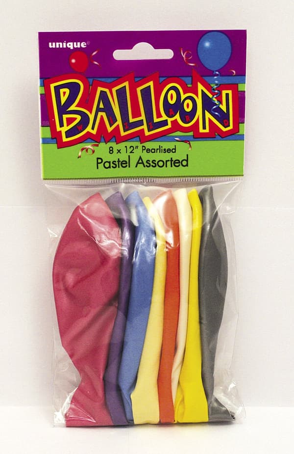 Sæt af 10 assorterede ballonner i pastel farver- Basale farver linje