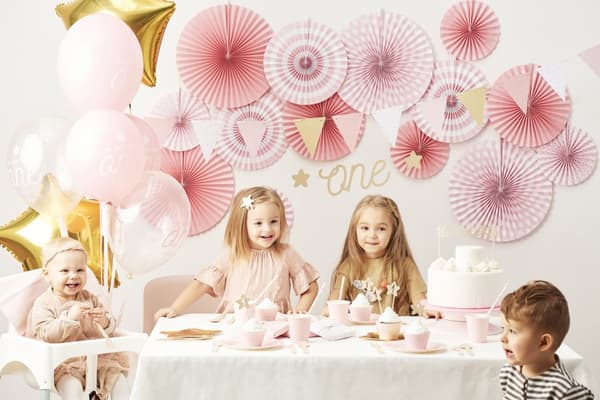 "1st Birthday" kagedekoration i guld - Pink 1st Birthday