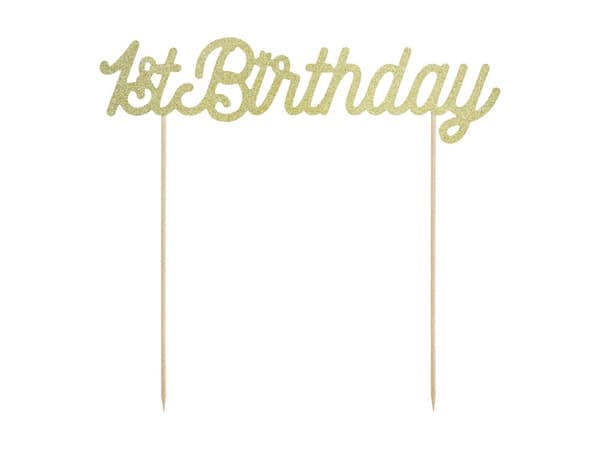 "1st Birthday" kagedekoration i guld - Pink 1st Birthday