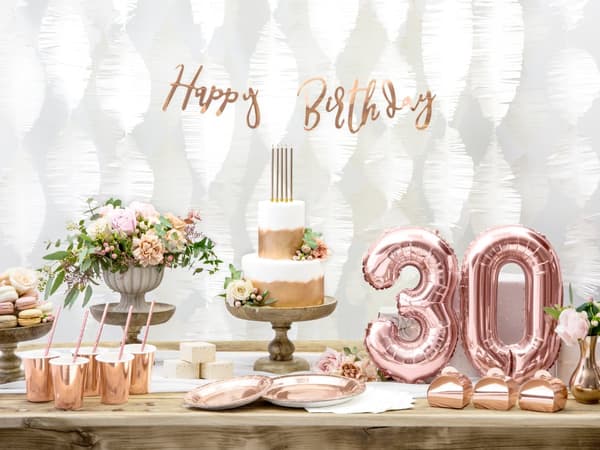 6 Rosa Guld Papirtallerkner, 23 cm - Vintage Birthday
