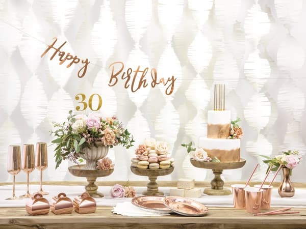 6 Rosa Guld Papirtallerkner, 23 cm - Vintage Birthday