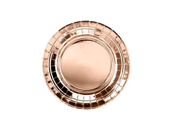 6 Rosa Guld Papirtallerkner, 18 cm - Vintage Birthday