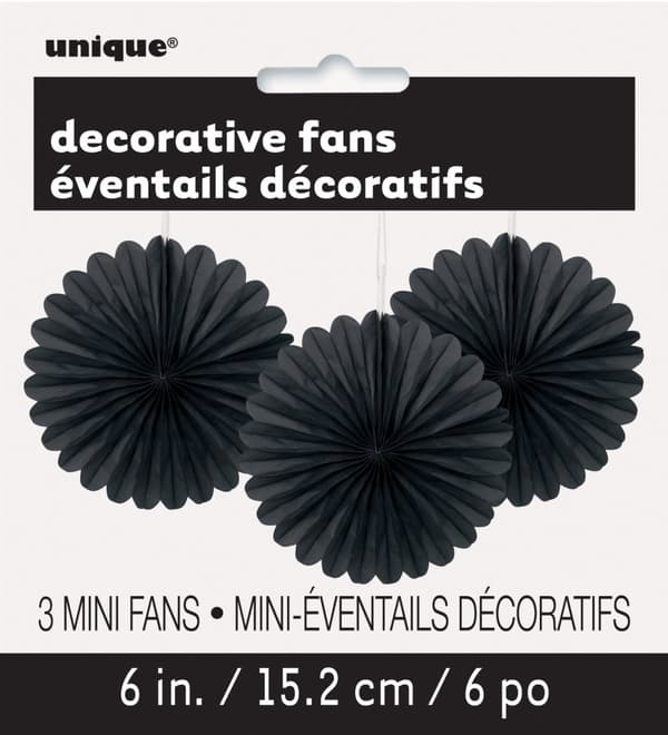 3 dekorative papirvifter i sor (15,2 cm) - Basale Farver Linje