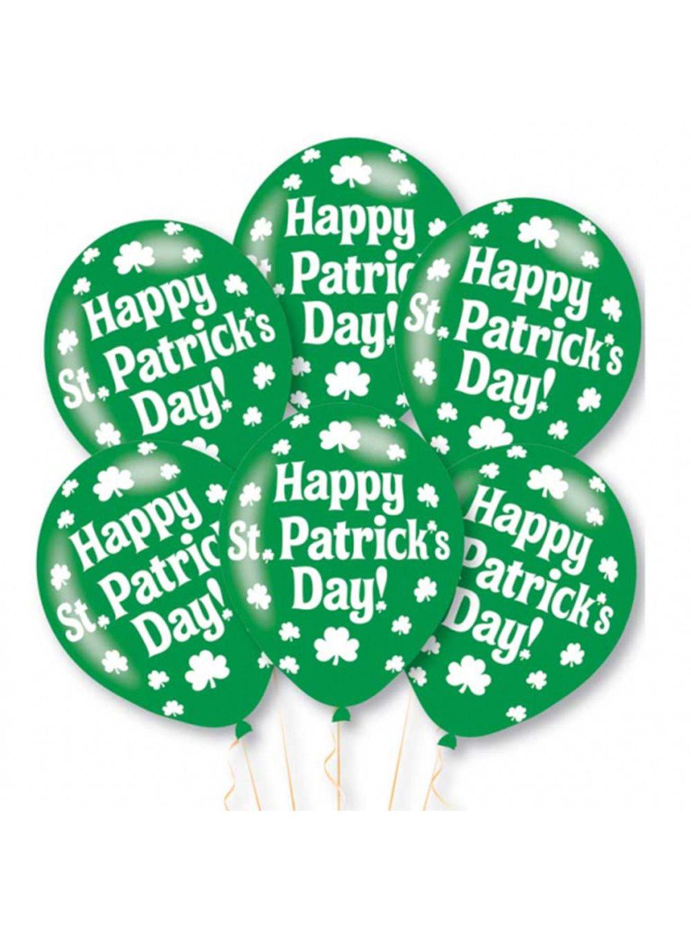 6 gröna latexballonger Happy St Patrick's Day (27,5 cm)