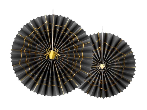 2 dekorative papirvifter i sort med guld edderko (32-40 cm) - Trick or Treat Collection