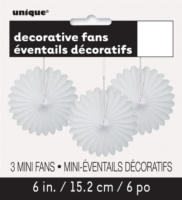3 dekorative papirvifter i hvi (15,2 cm) - Basale Farver Linje