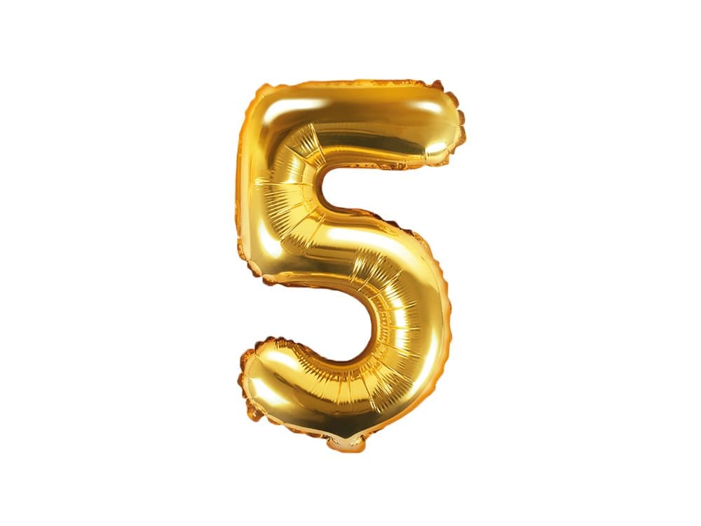 "5" Folieballong i guld (35 cm)