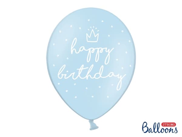 6 ekstra stærke "Happy Birthday" i blå (30 cm)